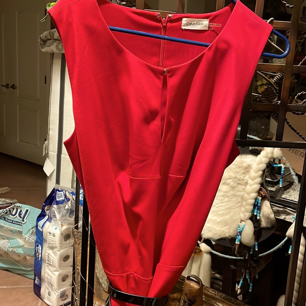 Calvin Klein Red Sleeveless Midi Dress